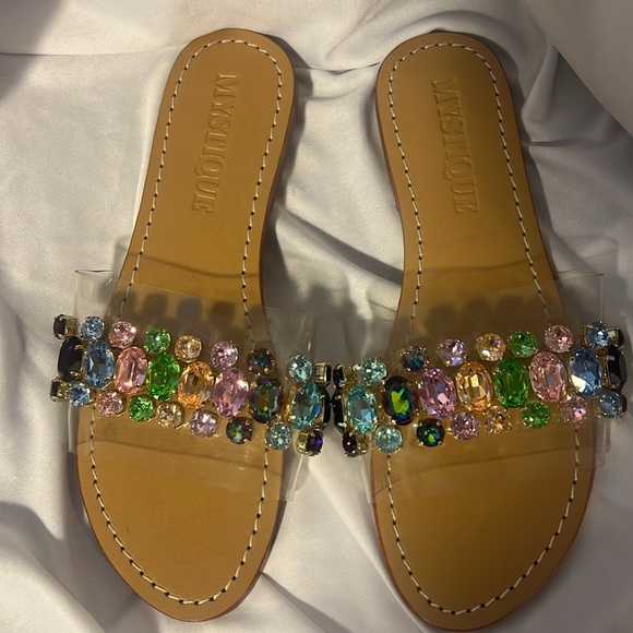 Mystique Agadir Multi Rainbow Leather Slide with Crystals Size 5 - Picture 2 of 7